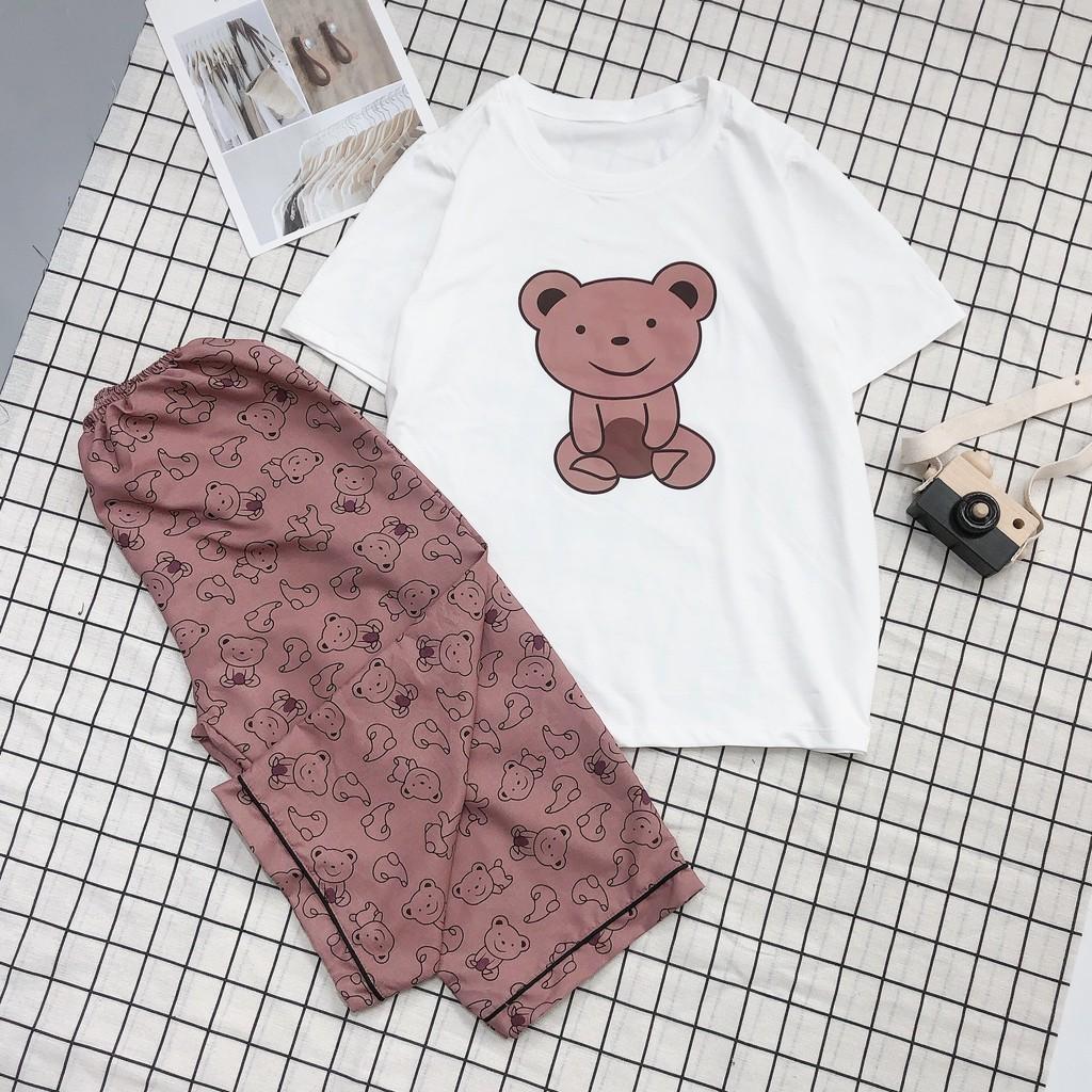 Set bộ ngủ áo thun cotton quần lửng siêu dễ thương