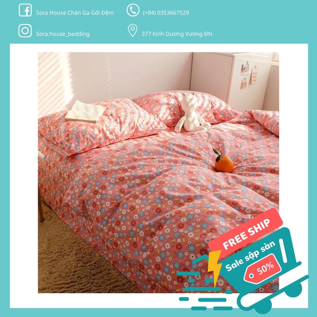 Bộ Chăn Ga Gối Cotton Poly Hoa Nhí Đỏ