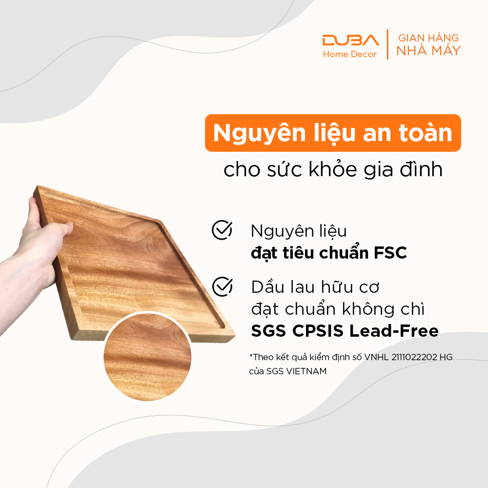 Khay gỗ xà cừ decor, thớt gỗ trang trí hình vuông màu tự nhiên đạt chuẩn xuất khẩu - DUBA