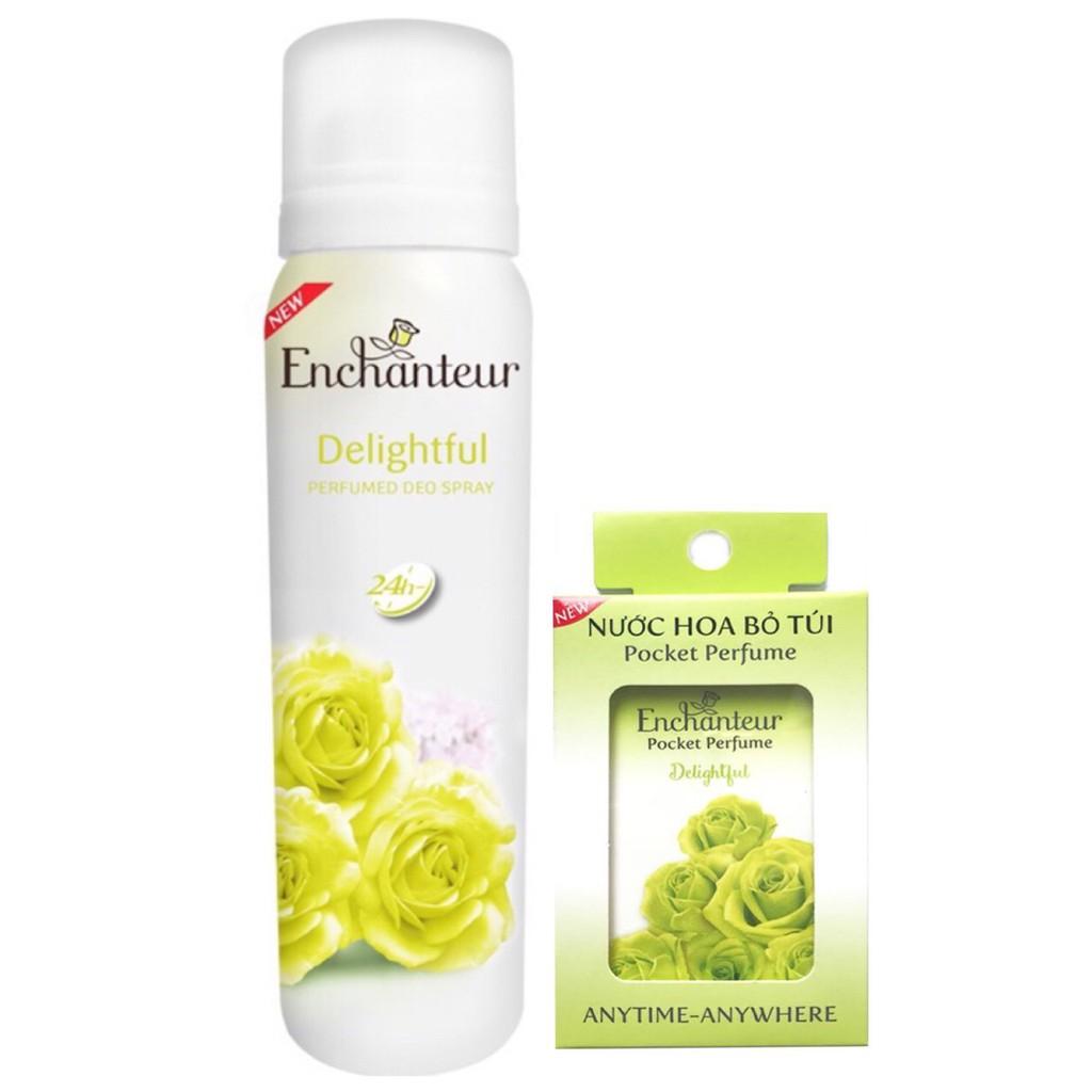 Combo Xịt khử mùi toàn thân Enchanteur Delightful 150ml +Nước hoa bỏ túi Delightful 18ml