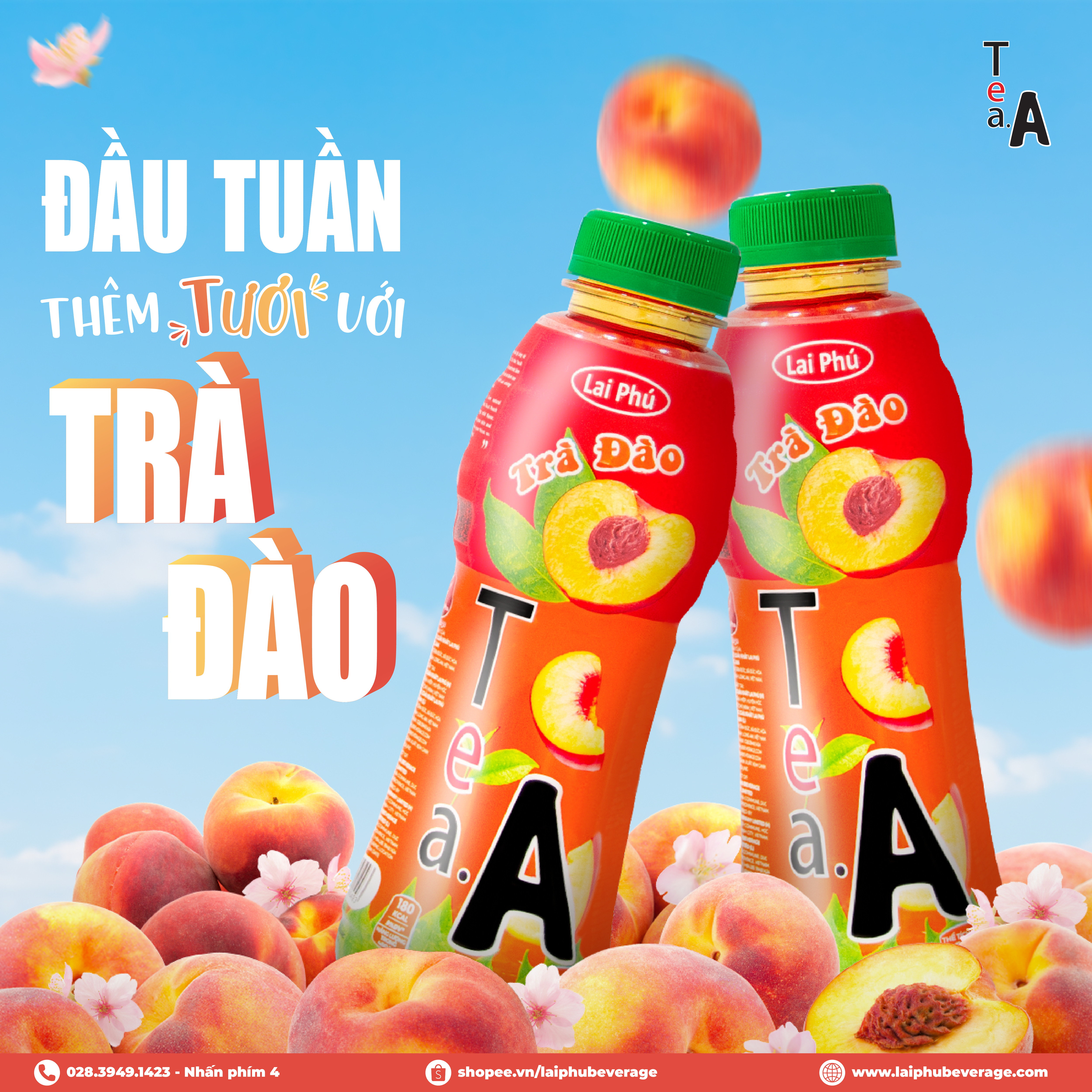 Trà Đào Tea A Chai 450ml - Lốc 6 Chai