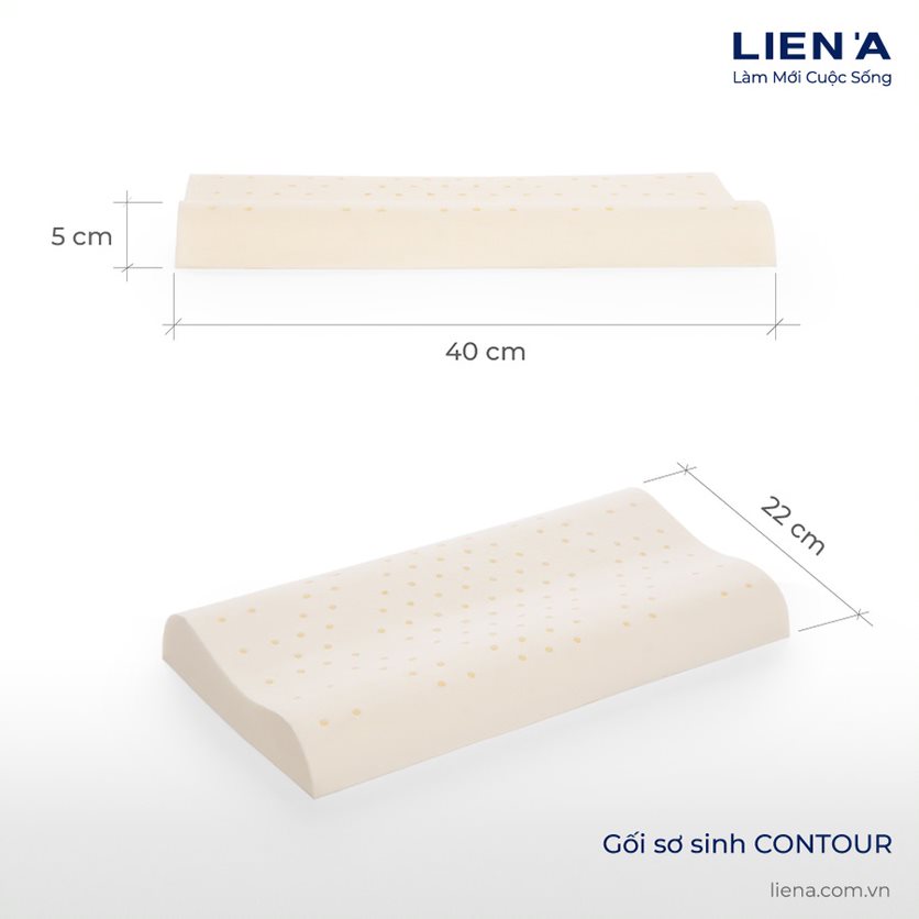 Gối nằm cao su thiên nhiên em bé Liên Á Oval  Kèm áo gối cùng kích thước . – Contour 22x40x04cm
