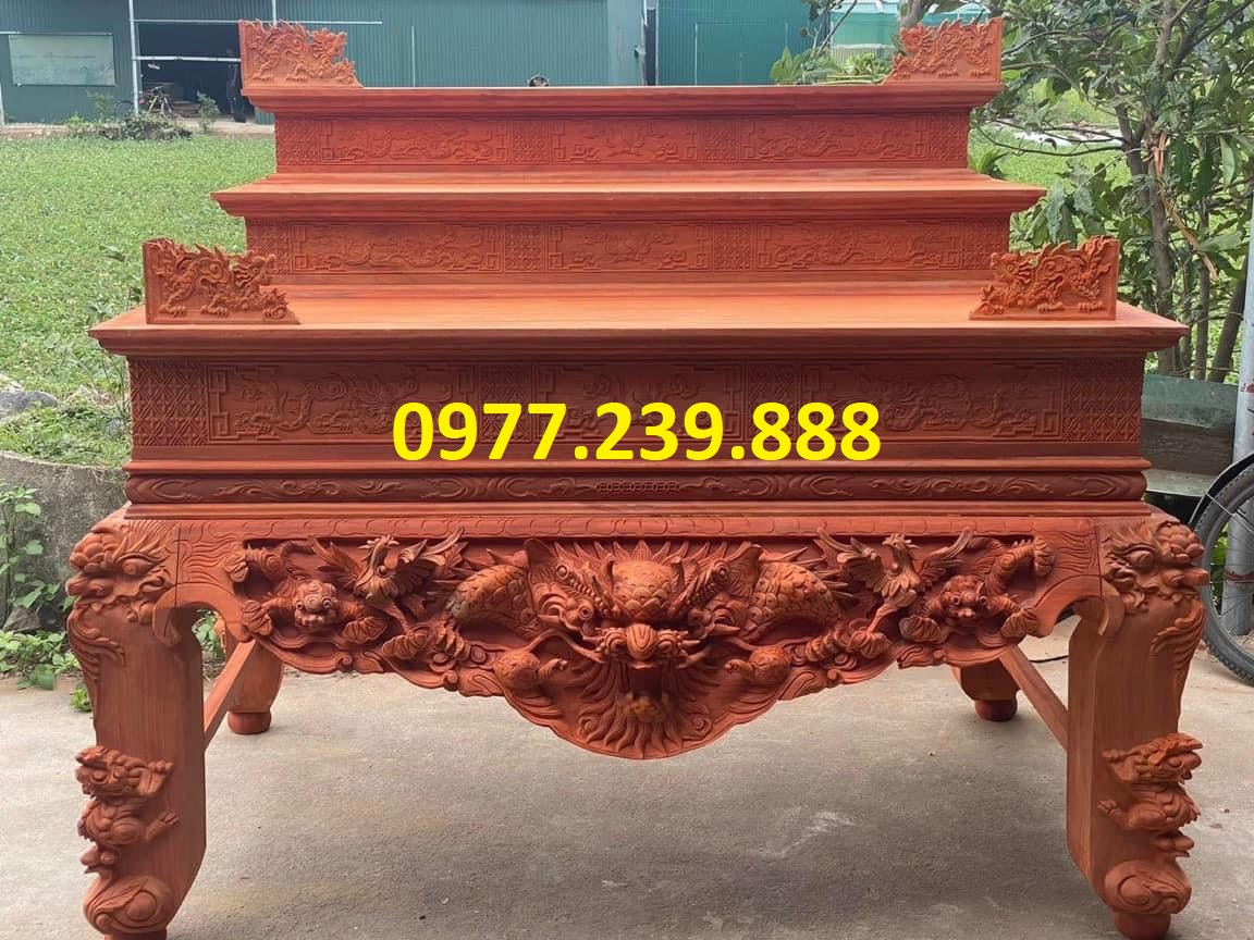 Sập thờ bằng gỗ hương bộ 3 cấp chân 22cm