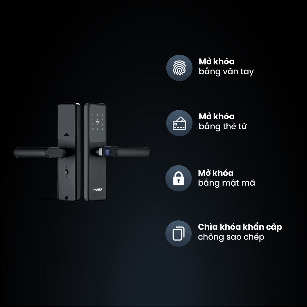 Khóa vân tay FSID 30KBL FASTER mở bằng sinh trắc học, app điều khiển, thẻ từ, mật mã Hàng chính hãng