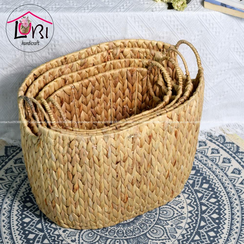 Lubihandicraft - Sọt đựng đồ đan lục bình hình oval bộ 4 - xinh xắn, mộc mạc