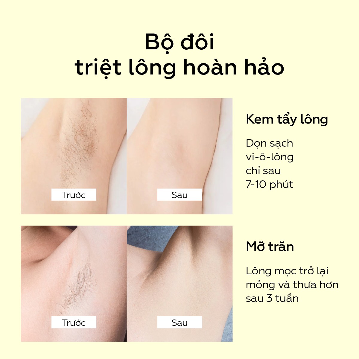 Combo triệt lông Nách vĩnh viễn tại nhà gồm Kem tẩy lông UMIHA 65ml và Mỡ trăn U Minh Hạ 10ml an toàn tiết kiệm tại nhà