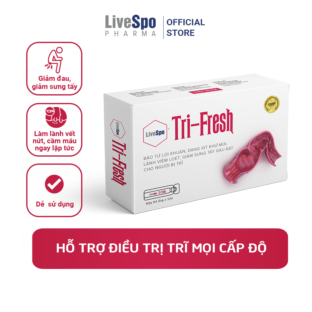 Xịt lợi khuẩn LiveSpo Tri Fresh cho người bị trĩ, khử mùi, giảm viêm loét, tấy đau rát