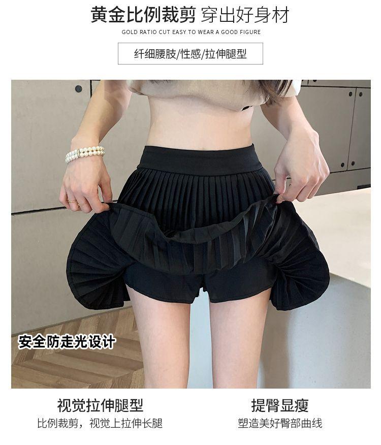 SHUANGYAN Váy bánh xếp li ngọt ngào hai lớp 2023 Mùa xuân và mùa hè cao eo nhỏ nửa người váy ngắn chữ A