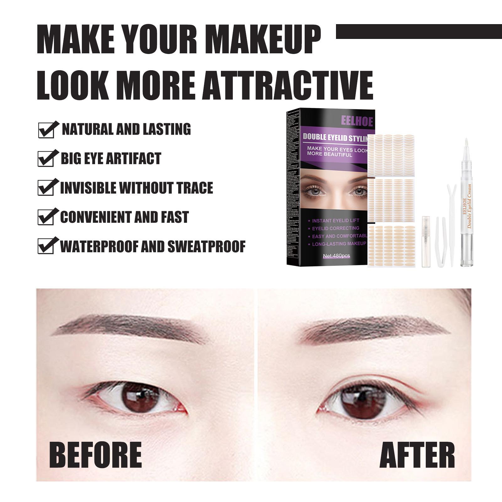 480pcs Kiểu dáng đôi mí mắt Eelhoe Double Mí mắt Setelid Bộ thiết bị mắt lớn tự nhiên
