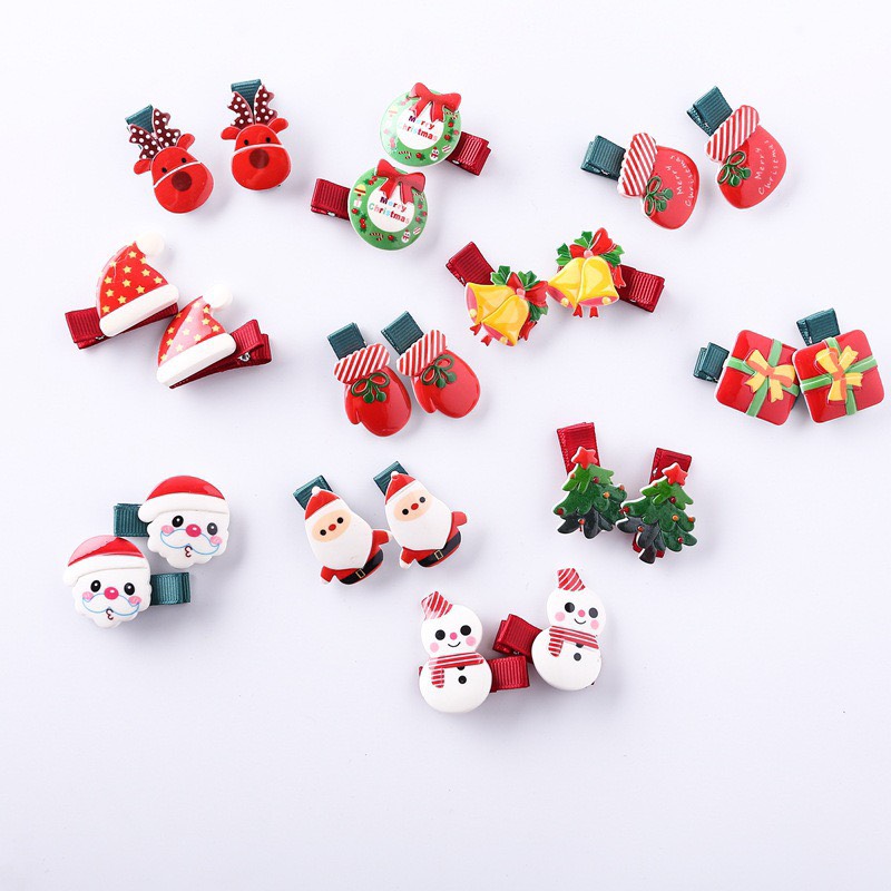 Set 2 Kẹp Tóc Mái Bọc Vải Chi Tiết Giáng Sinh