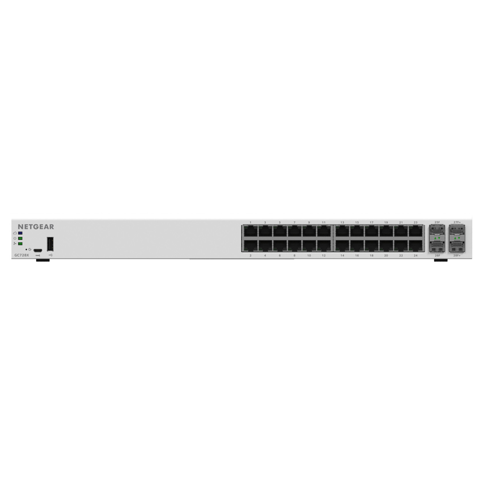 Bộ Chia Mạng Để Bàn/Gắn Rack 24 Cổng 10/100/1000M Với 2 Cổng Quang 1G SFP Và 2 Cổng Quang 10G SFP+ Quản Trị Qua Cloud Insight Managed Gigabit Ethernet Smart Cloud Switch Netgear GC728X- Hàng Chính Hãng