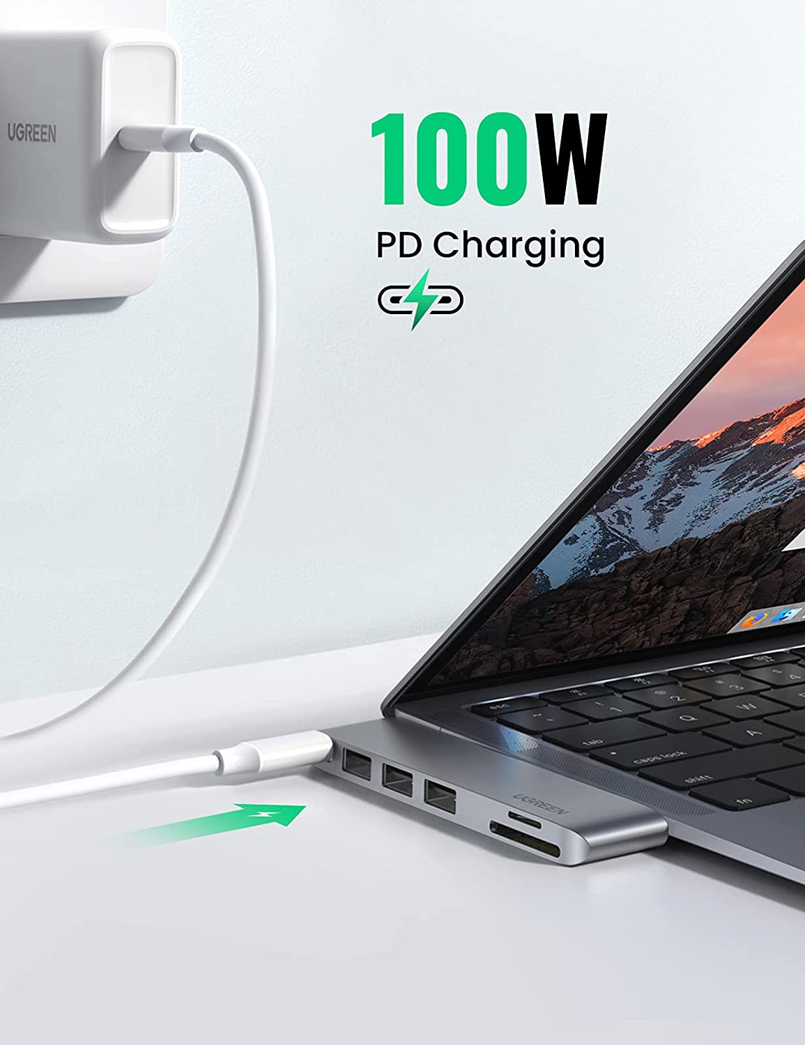 Bộ chuyển đổi đa năng UGREEN 60560 hỗ trợ 2 cổng USB Type C sang 3x Hub USB 3.0 + SD,TF + nguồn PD - Hàng nhập khẩu chính hãng