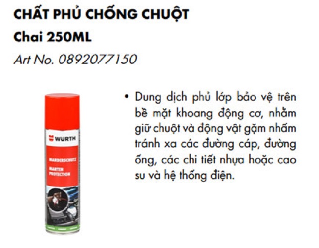 Chai Xịt Phủ Chống Chuột Xe Ô Tô Wuerth Rodent Protection Spray