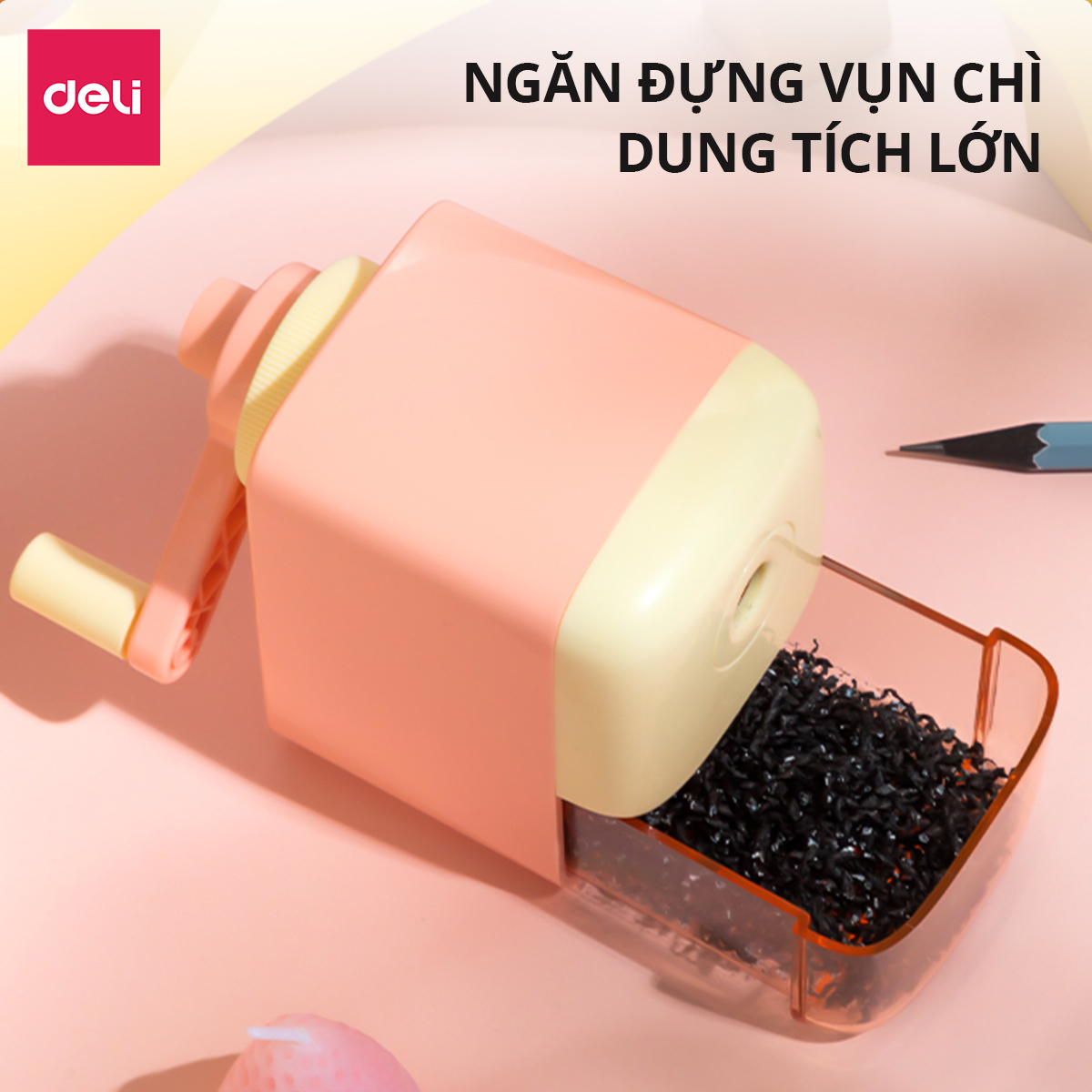 Gọt chì quay tay, chuốt bút chì màu pastel Deli nhỏ gọn sắc bén tiện lợi dễ thương an toàn, đáy chống trượt chất lượng