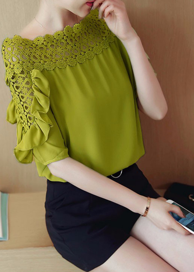 Áo kiểu trễ vai tay bèo BY6262