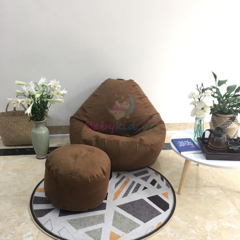 Ghế xốp dáng lê, size M, da lộn nâu đậm, có xốp