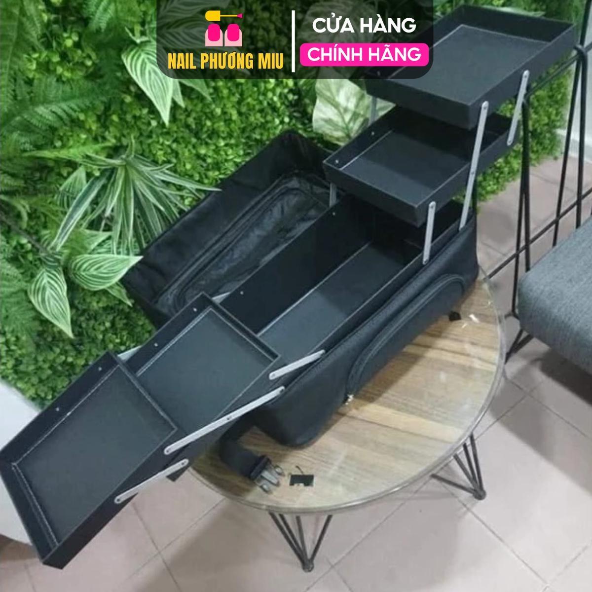 Cốp Vải To Đựng Đồ Làm Nail Đa Năng 2 Tầng 4 Khay Nhựa Chắc Chắn, Túi Vải Canvas 43x23x21cm Dày Dặn 2 Khóa Chống Nước Có Quai Đeo Và Tay Xách
