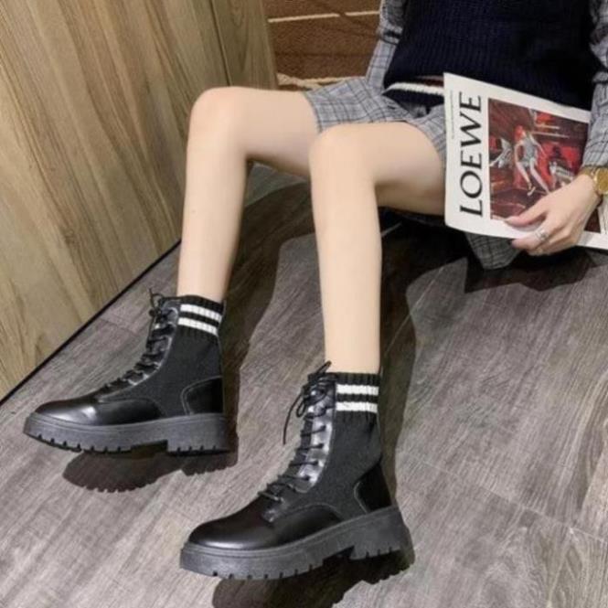 Boots Nữ  Phối Len Cổ Chân Màu Đen Mẫu Mới Mùa Thu Đông Minhtushoes Giày Dép Nữ Thời Trang BH12t