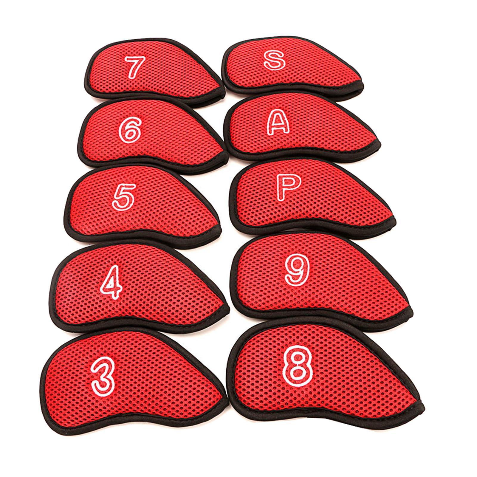 10Pcs/Pack Meshy Golf Iron Covers Set Headcover Fit Most Irons  red