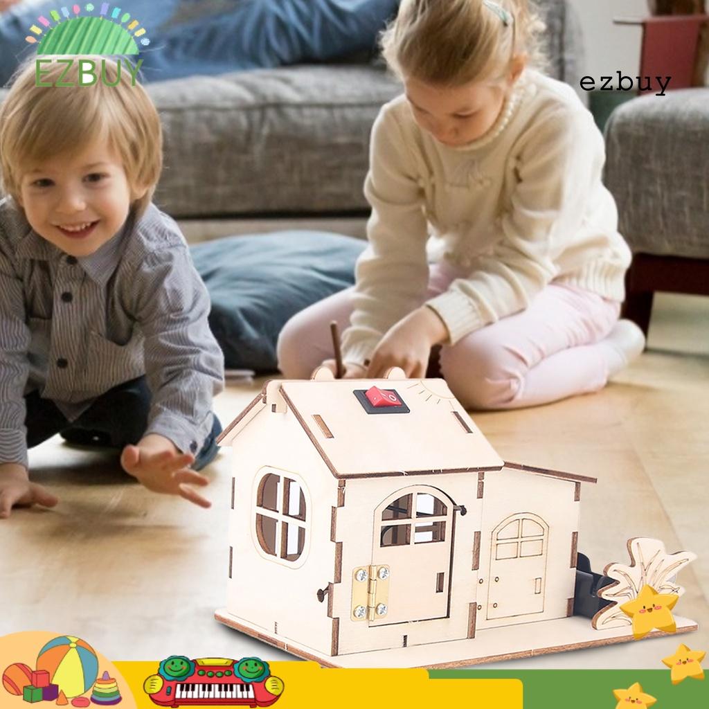 EY-Wooden Puzzle Educational Luminous Handcraft Solar House Model Puzzle Toy for Children