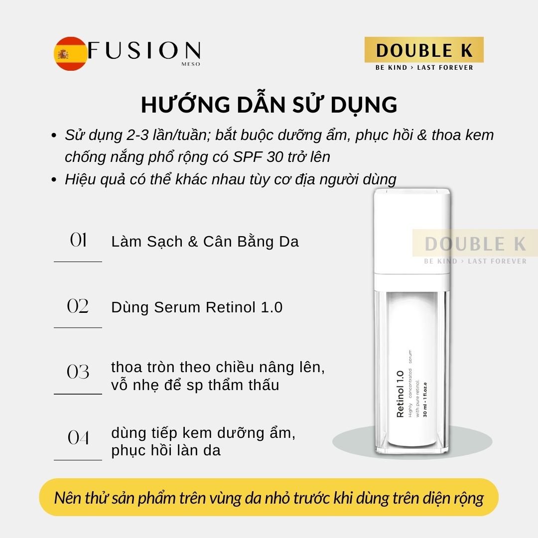 Fusion Retinol 1.0 - Tinh Chất Chống Lão Hóa, Săn Chắc, Mịn Màng Làn Da, Làm Mờ Nếp Nhăn - Double K