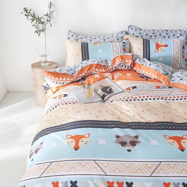 Set Chăn Ga Thổ Cẩm Bé Cáo Xinh Cotton Poly Đanh Mát Dày Dặn
