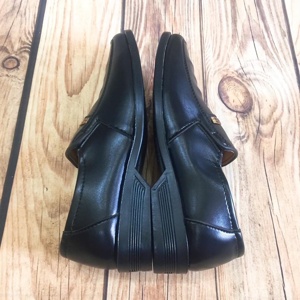 Giầy nam trung niên da mềm đen trơn may đế