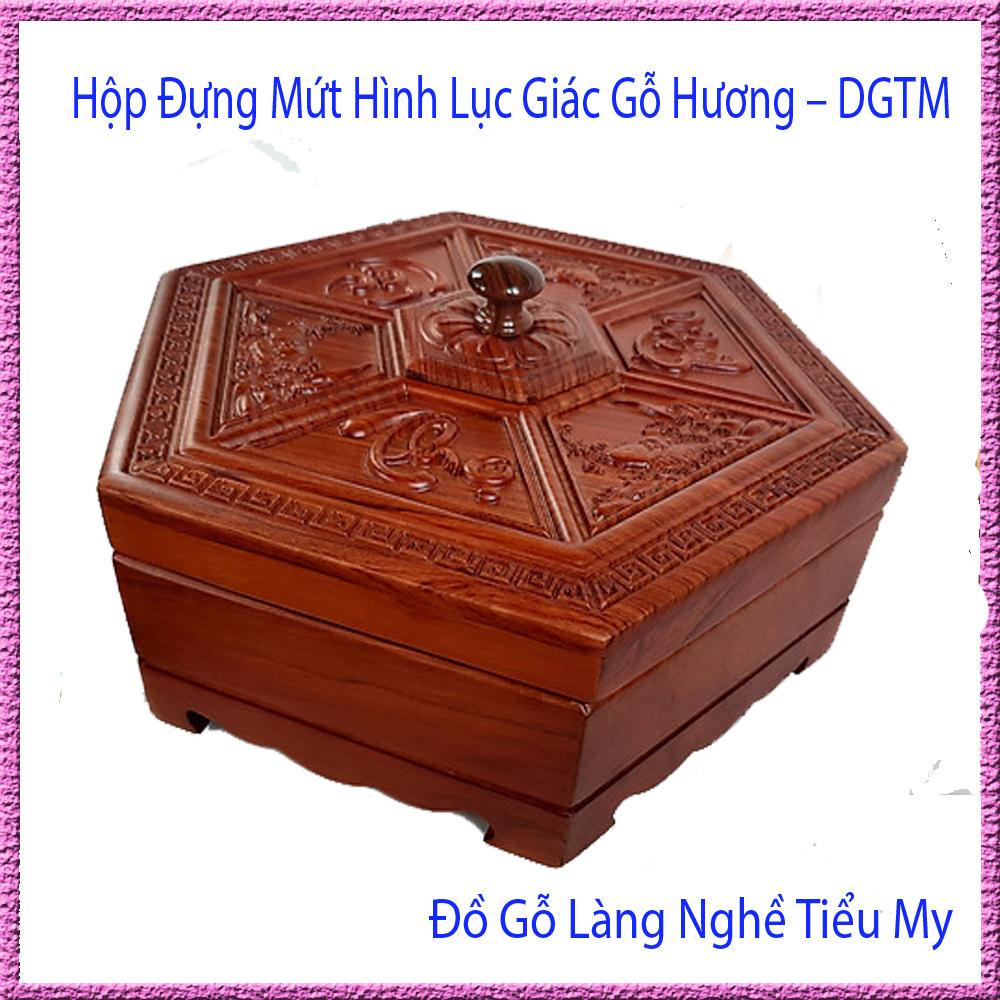 Hộp Đựng Mứt Hình Lục Giác Gỗ Hương, Khay Đựng Bánh Kẹo Tết