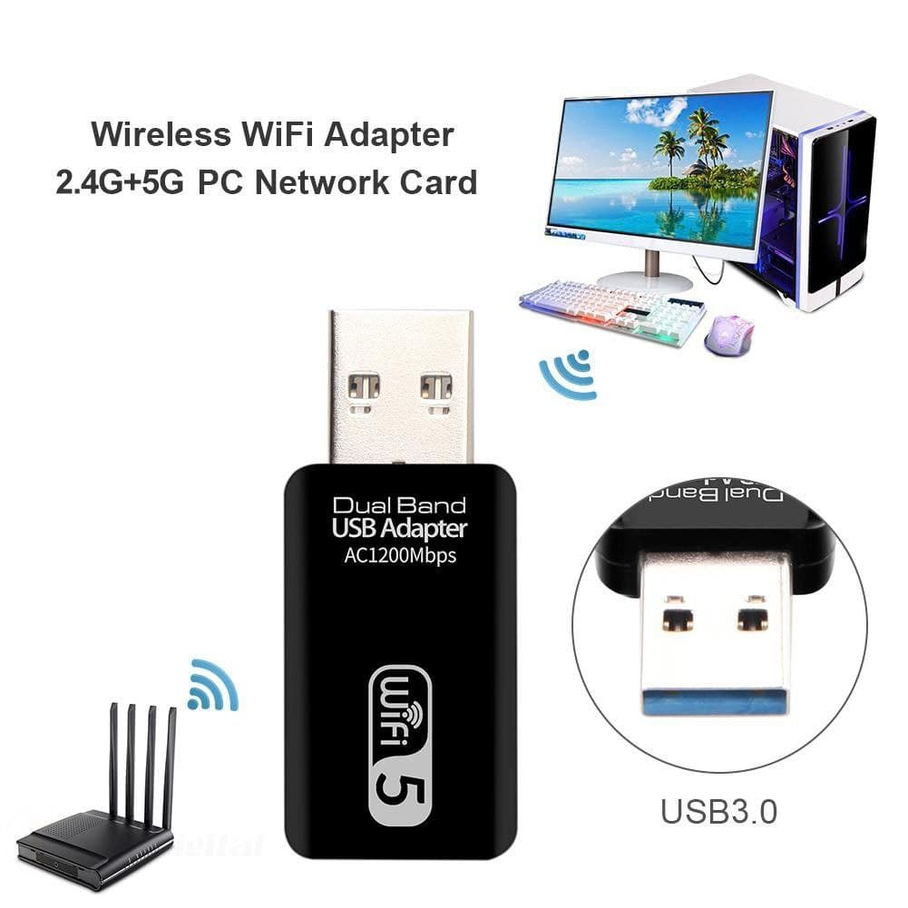 USB Nâng cấp WiFi 5G dễ dàng với USB 3.0, WIFI siêu tốc 1200Mbps, hai băng tần, có 5GHz cho máy bàn PC - Hàng nhập khẩu