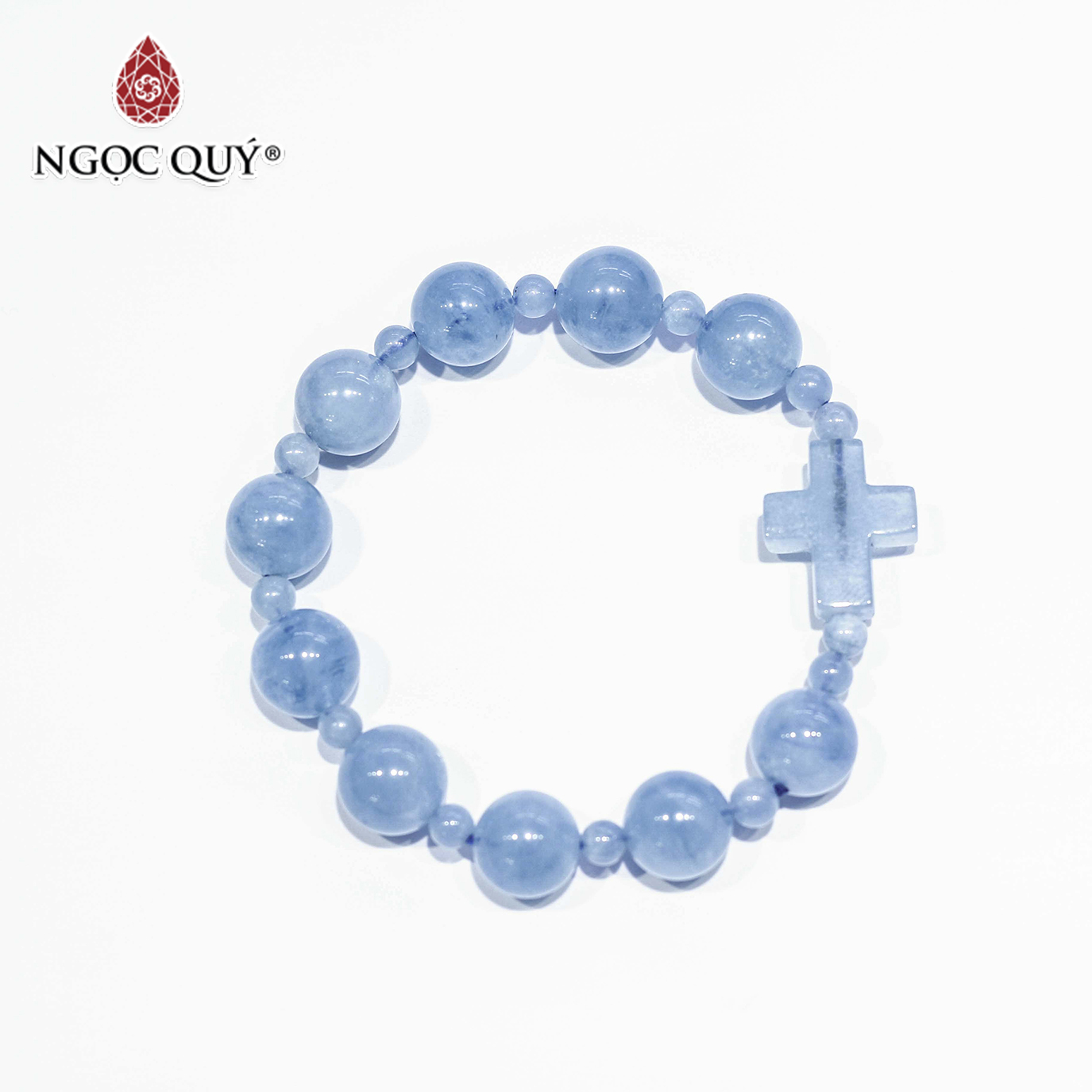 Vòng mân côi đá aquamarine phối charm bạc mệnh thủy, mộc - Ngọc Quý Gemstones