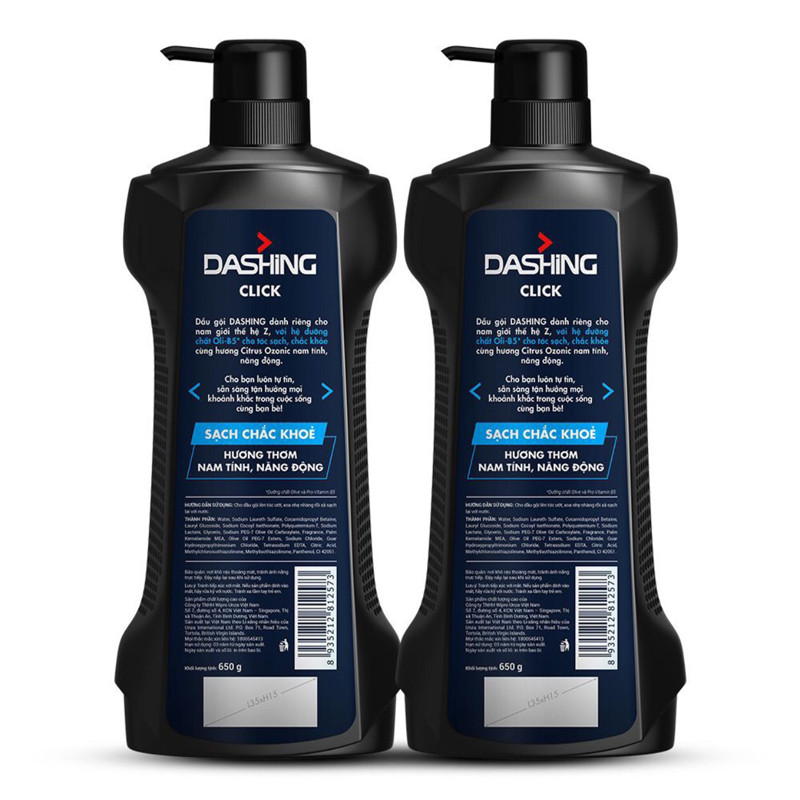 Combo 2 Chai Dầu Gội Cho Tóc Sạch Chắc Khỏe Dành Cho Nam Giới Dashing Click Men Shampoo (650g*2)+Tặng kèm 10 gói dầu gội