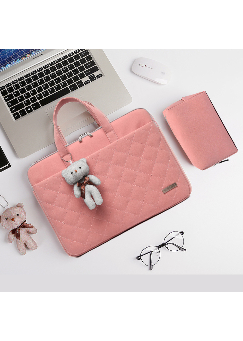 Túi xách chống sốc thời trang cho Laptop, Macbook tặng kèm túi đựng phụ kiện và gấu bông treo