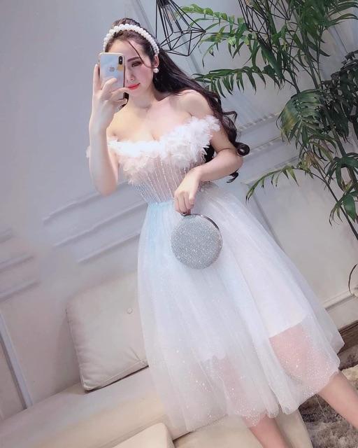 Đầm xoè trễ vai kết hoa nổi SIÊU XINH -MS138V- Size M/L đến 57kgMM MM