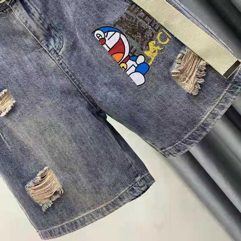 Quần Short Denim Lưng Cao Ống Rộng In Họa Tiết Thời Trang Cho Nữ