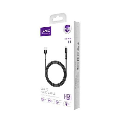 CÁP SẠC NHANH DÂY DÙ MICRO USB 2.4A LANEX LTC-N01M - DÀI 1.2M - HÀNH CHÍNH HÃNG