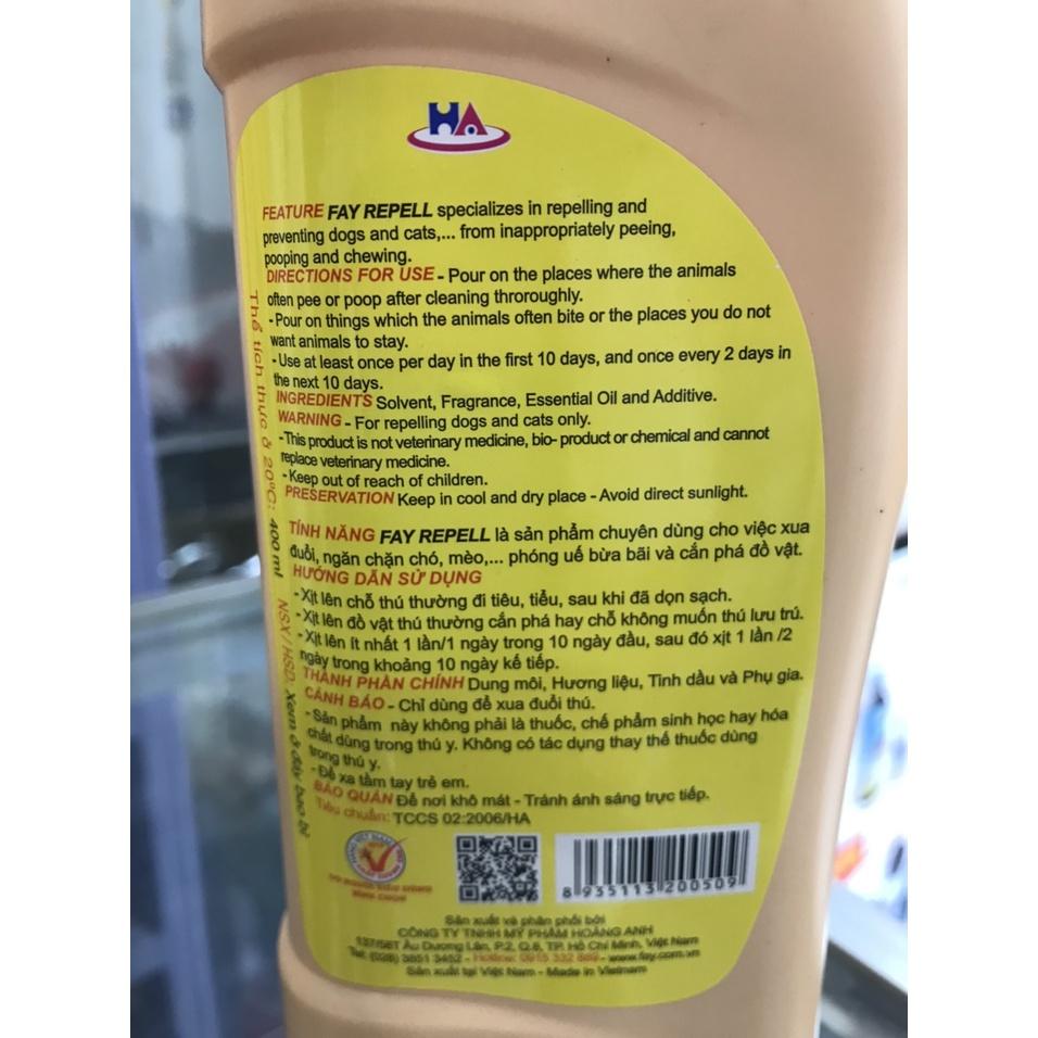 Chai ngăn ngừa, xua đuổi chó, mèo phóng uế bừa bãi, cắn phá đồ vật Fay Repell .