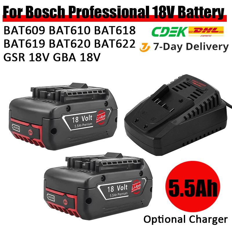 BAT609 BAT610 BAT618 BAT619 Pin Lithium Ion 18V 5500mAh Thay Thế Cho Máy Khoan Chuyên Nghiệp Bosch 18V Pin GBA 18V GSR 18V Màu sắc: 1 cái 5.5Ah