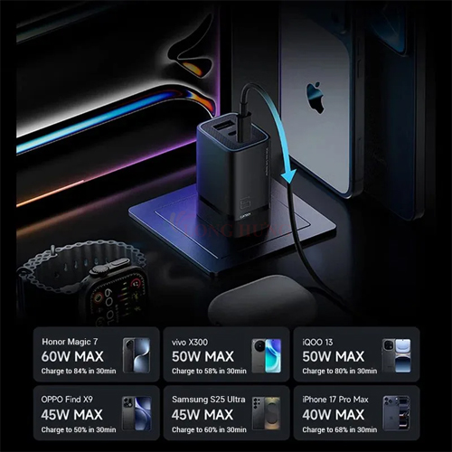 Cốc sạc Cuktech GaN Mini 6 1USB 2Type-C 90W AD653 - Hàng chính hãng