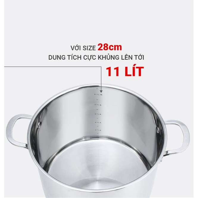 Nồi Luộc Gà Kalpen Shiner Inox 304, 5 Đáy Liền Nắp Kính, Tương Thích Mọi Loại Bếp Size 28cm - Hàng chính hãng