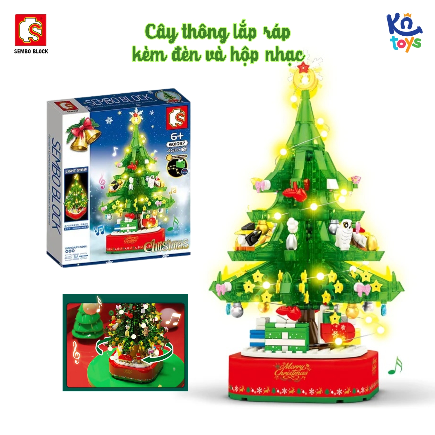 Đồ Chơi Lắp Ráp Xếp Hình Giáng Sinh SEMBO BLOCK Christmas Music Tree – Cây Thông Noel Kèm Đèn và Hộp Phát Nhạc (486 chi tiết)