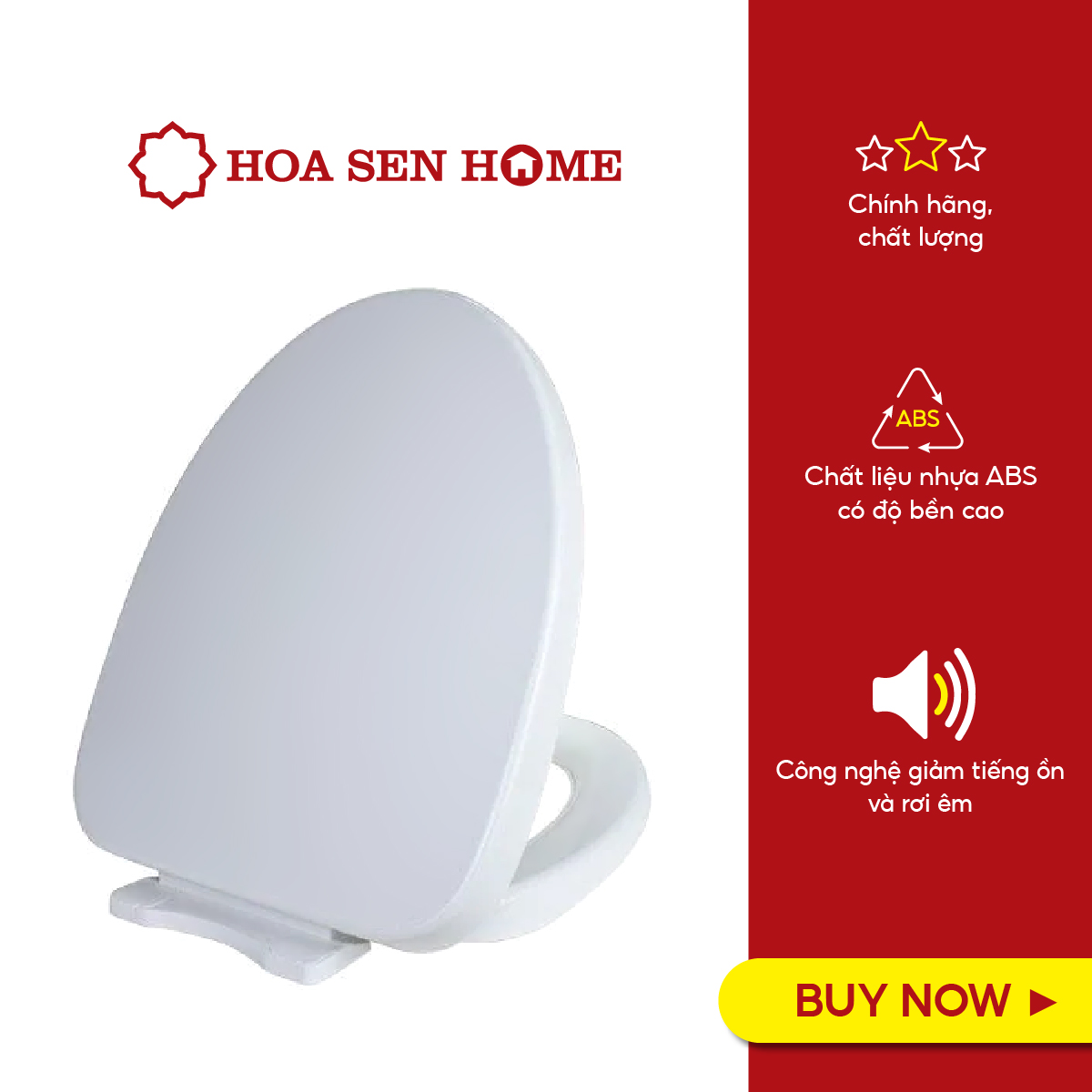 Nắp bồn cầu rơi êm Hùng Anh HA10 chất liệu nhựa nguyên sinh ABS, POM, trọng lượng 1.8kg - Hoa Sen Home - Hàng chính hãng