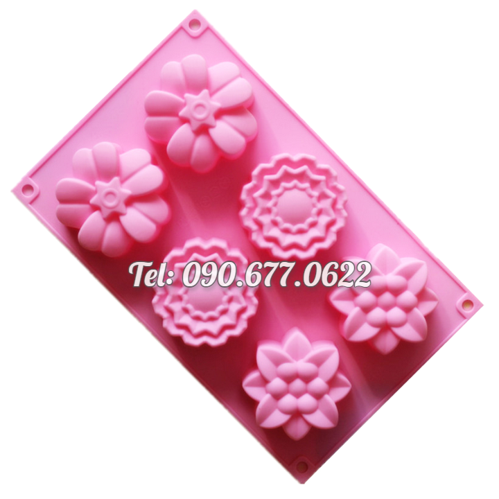 Khuôn silicone làm bánh, rau câu, khuôn trung thu 6 hoa các loại – Mã số 1337