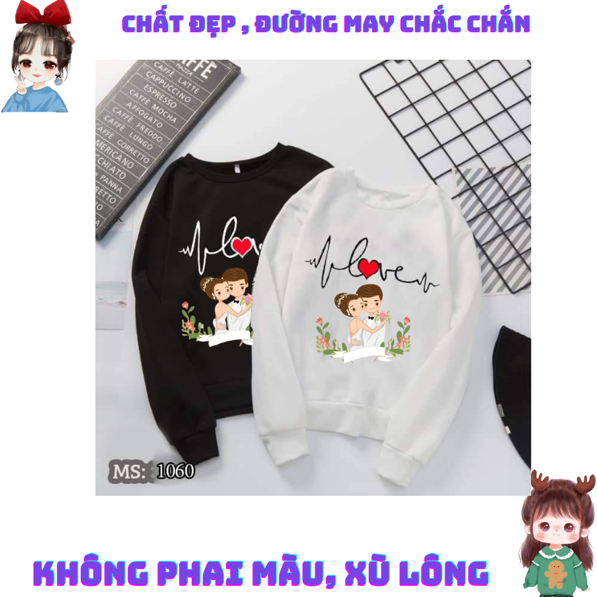 Áo Đôi Sweater Đẹp Nam Nữ MM06, Áo Đôi Với Người Yêu In Chữ Nhịp Tim