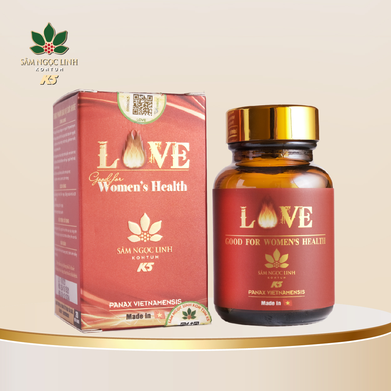 Viên Uống Sâm Ngọc Linh - Love Good For Women's Health Tăng Cường Sức Khoẻ , Đẹp Da Cho Nữ - Hộp 20 viên
