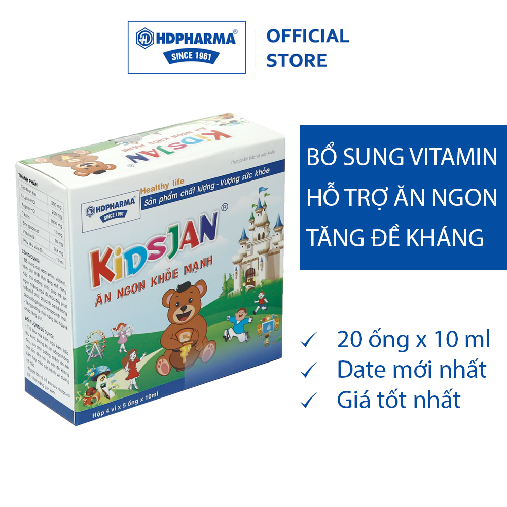 KIDSJAN Ăn Ngon Khỏe Mạnh - HDPHARMA - Bổ Sung Vitamin, Hỗ Trợ Trẻ Ăn Ngon Và Tăng Sức Đề Kháng (Hộp 4 Vỉ x 5 Ống x 10ml)