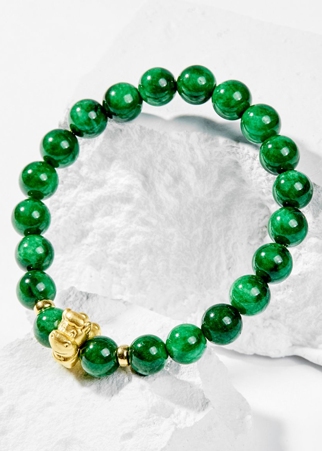 Vòng Tay Phong Thủy Nữ Đá Cẩm Thạch Sơn Thủy Phối Charm Tuổi Ngọ Bạc Mạ Vàng 24K  Mệnh Mộc, Hỏa Ngọc Quý Gemstones