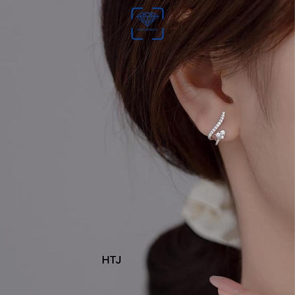 Bông tai ôm vành đuôi hồ ly bạc đính đá kiểu dáng độc đáo cá tính, Anchi jewelry