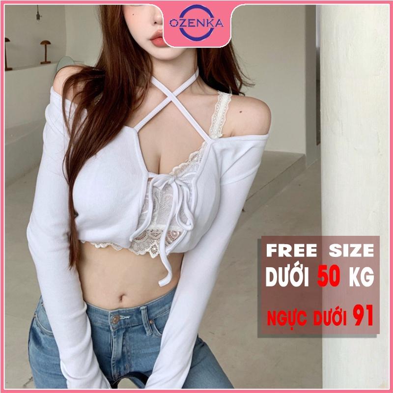 Áo cardigan croptop tay dài khoác ngoài nữ, áo kiểu buộc dây gợi cảm thun gân cotton 100% màu đen trắng đẹp