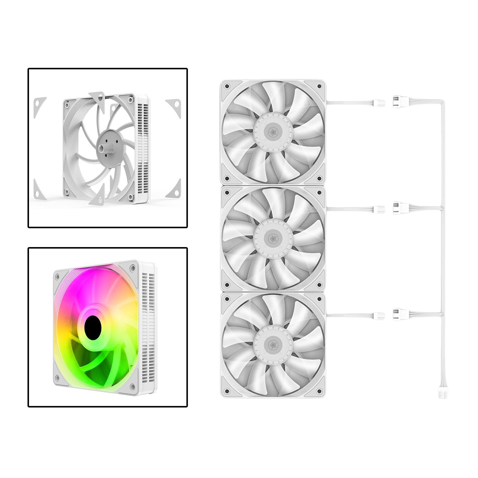 3x 120mm Case Cooling Fan, 1200RPM RGB LED Lighting Computer Case Fans Professional Silent Liquid Radiator Heatsink, 12V DC PC Cooling 3Pin