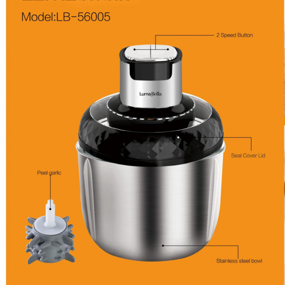Máy xay thịt đa năng 3IN1 Lumabella LB-56005 cối INOX304, công suất lớn, xay thịt, đánh ruốc, bóc tỏi tiện lợi, dễ vệ sinh, dễ dùng, tiết kiệm thời gian - DELIYA - HÀNG CHÍNH HÃNG
